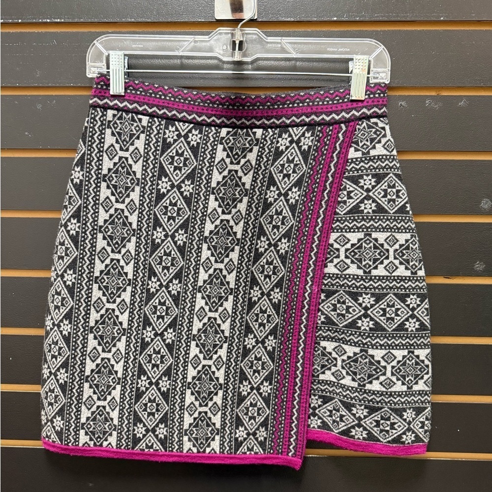 Krimson Klover Black Geometric Knit Skirt Merino Wool Blend Size S